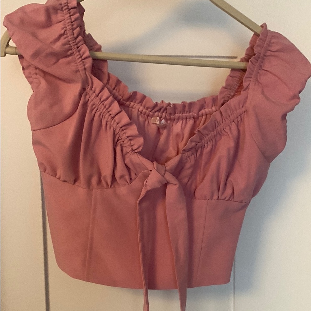 Pink Ruffled milk maid Sleeveless Crop Blouse
